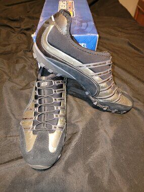 Skechers Active Bikers Slip Shoe Women Size 10 Lady Luck Black Silver Rare NOS